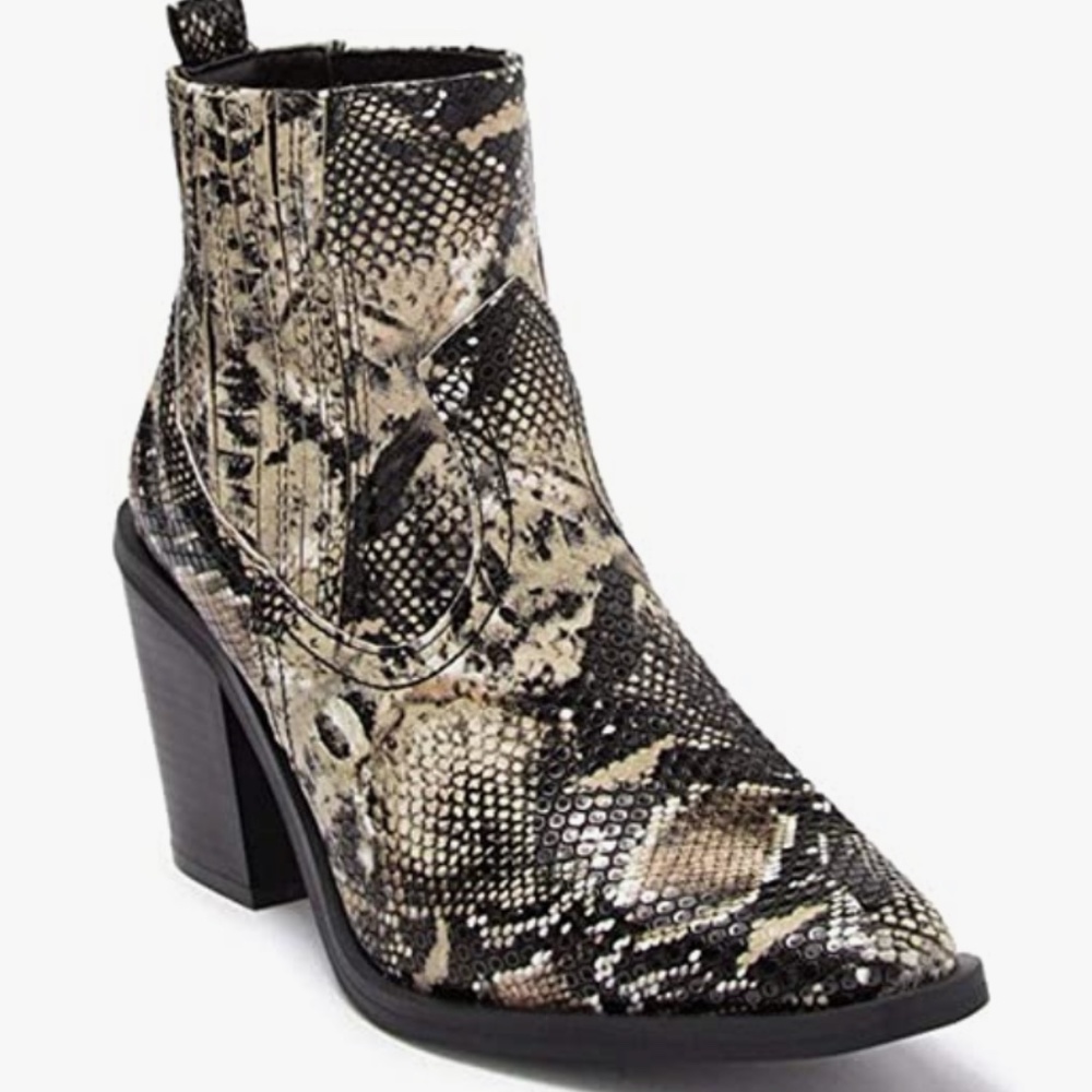 Seven7 Women's Eve Western Snakeskin Vegan Leather Heeled Boots